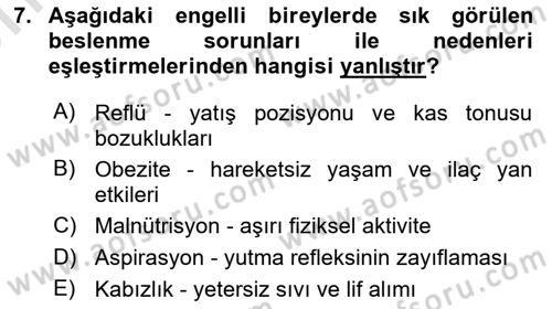 Temel Bakım ve Rehabilitasyon 1 Dersi 2025 - 2026 Yılı (Vize) Ara Sınav Soruları 7. Soru
