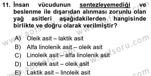 Temel Beslenme İlkeleri Dersi 2017 - 2018 Yılı (Vize) Ara Sınav Soruları 11. Soru