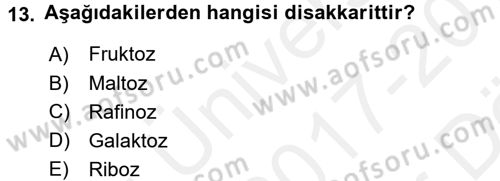 Temel Beslenme İlkeleri Dersi 2017 - 2018 Yılı (Vize) Ara Sınav Soruları 13. Soru