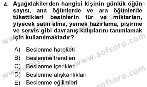 Temel Beslenme İlkeleri Dersi 2017 - 2018 Yılı (Vize) Ara Sınav Soruları 4. Soru