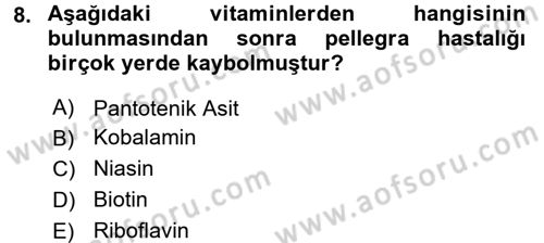 Temel Beslenme İlkeleri Dersi 2017 - 2018 Yılı (Vize) Ara Sınav Soruları 8. Soru
