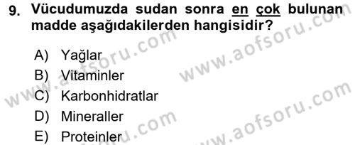 Temel Beslenme İlkeleri Dersi 2017 - 2018 Yılı (Vize) Ara Sınav Soruları 9. Soru