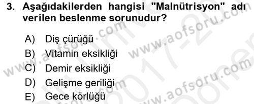 Temel Beslenme İlkeleri Dersi 2017 - 2018 Yılı (Final) Dönem Sonu Sınav Soruları 3. Soru
