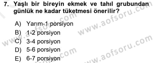 Temel Beslenme İlkeleri Dersi 2017 - 2018 Yılı (Final) Dönem Sonu Sınav Soruları 7. Soru