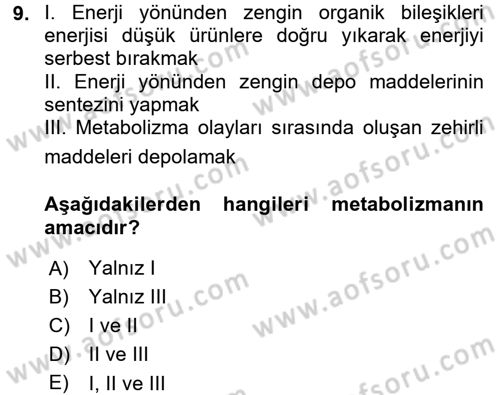 Temel Beslenme İlkeleri Dersi 2017 - 2018 Yılı (Final) Dönem Sonu Sınav Soruları 9. Soru
