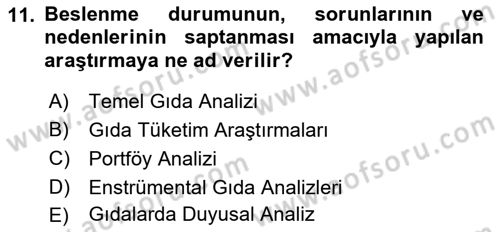 Temel Beslenme İlkeleri Dersi 2018 - 2019 Yılı 3 Ders Sınav Soruları 11. Soru