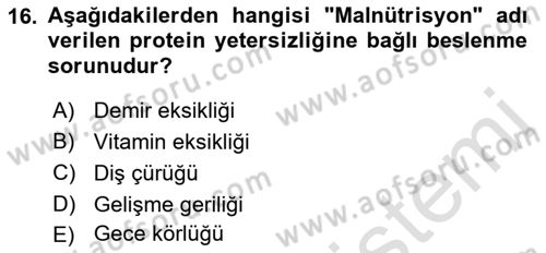 Temel Beslenme İlkeleri Dersi 2018 - 2019 Yılı 3 Ders Sınav Soruları 16. Soru