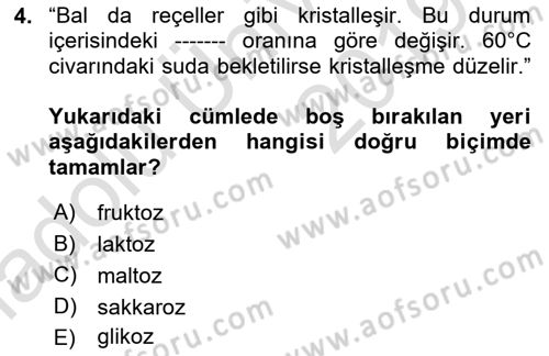 Temel Beslenme İlkeleri Dersi 2018 - 2019 Yılı 3 Ders Sınav Soruları 4. Soru