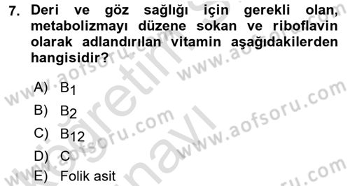 Temel Beslenme İlkeleri Dersi 2018 - 2019 Yılı 3 Ders Sınav Soruları 7. Soru