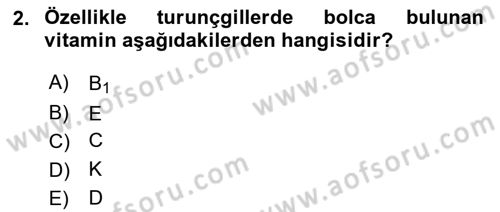 Temel Beslenme İlkeleri Dersi 2018 - 2019 Yılı (Vize) Ara Sınav Soruları 2. Soru