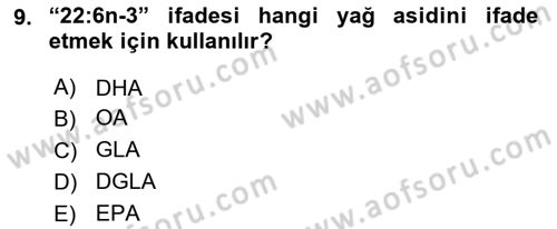 Temel Beslenme İlkeleri Dersi 2018 - 2019 Yılı (Vize) Ara Sınav Soruları 9. Soru
