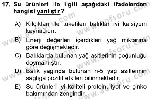 Temel Beslenme İlkeleri Dersi 2018 - 2019 Yılı (Final) Dönem Sonu Sınav Soruları 17. Soru
