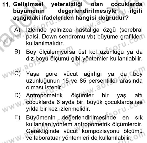 Temel Beslenme İlkeleri Dersi 2018 - 2019 Yılı Yaz Okulu Sınav Soruları 11. Soru