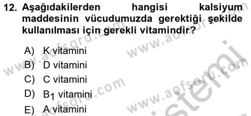 Temel Beslenme İlkeleri Dersi 2018 - 2019 Yılı Yaz Okulu Sınav Soruları 12. Soru
