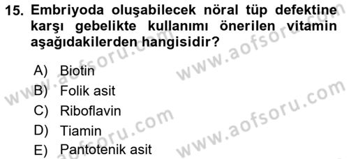 Temel Beslenme İlkeleri Dersi 2018 - 2019 Yılı Yaz Okulu Sınav Soruları 15. Soru