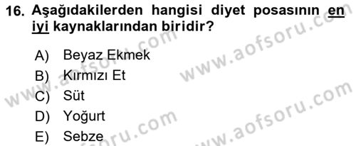Temel Beslenme İlkeleri Dersi 2018 - 2019 Yılı Yaz Okulu Sınav Soruları 16. Soru