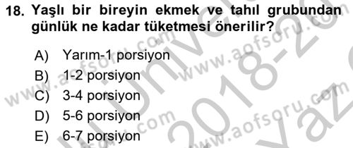 Temel Beslenme İlkeleri Dersi 2018 - 2019 Yılı Yaz Okulu Sınav Soruları 18. Soru