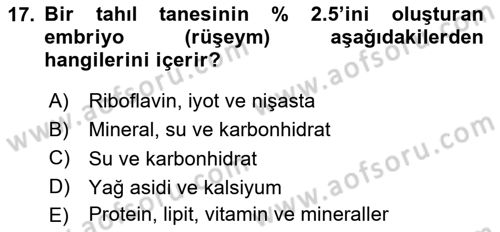 Temel Beslenme İlkeleri Dersi 2020 - 2021 Yılı Yaz Okulu Sınav Soruları 17. Soru