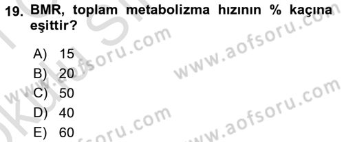 Temel Beslenme İlkeleri Dersi 2020 - 2021 Yılı Yaz Okulu Sınav Soruları 19. Soru
