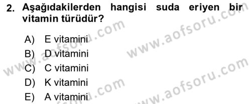 Temel Beslenme İlkeleri Dersi 2020 - 2021 Yılı Yaz Okulu Sınav Soruları 2. Soru