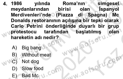 Temel Beslenme İlkeleri Dersi 2020 - 2021 Yılı Yaz Okulu Sınav Soruları 4. Soru
