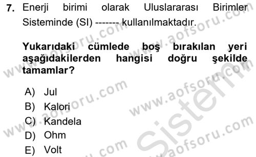 Temel Beslenme İlkeleri Dersi 2020 - 2021 Yılı Yaz Okulu Sınav Soruları 7. Soru