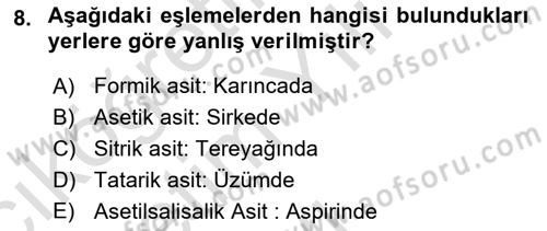 Temel Beslenme İlkeleri Dersi 2020 - 2021 Yılı Yaz Okulu Sınav Soruları 8. Soru