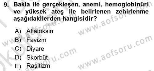 Temel Beslenme İlkeleri Dersi 2020 - 2021 Yılı Yaz Okulu Sınav Soruları 9. Soru