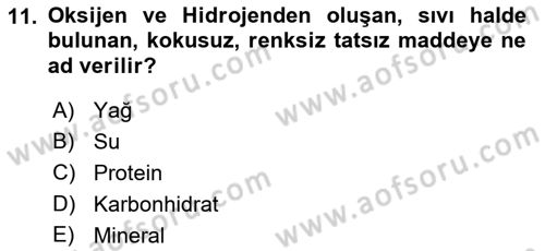 Temel Beslenme İlkeleri Dersi 2021 - 2022 Yılı (Vize) Ara Sınav Soruları 11. Soru