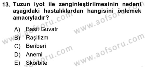 Temel Beslenme İlkeleri Dersi 2021 - 2022 Yılı (Vize) Ara Sınav Soruları 13. Soru