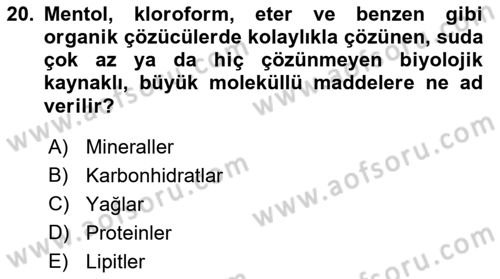 Temel Beslenme İlkeleri Dersi 2021 - 2022 Yılı (Vize) Ara Sınav Soruları 20. Soru