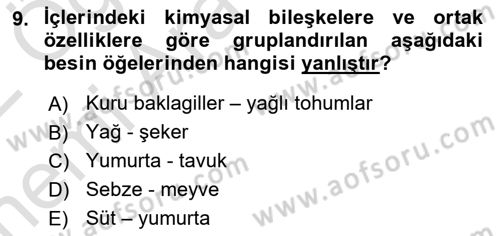 Temel Beslenme İlkeleri Dersi 2021 - 2022 Yılı (Vize) Ara Sınav Soruları 9. Soru