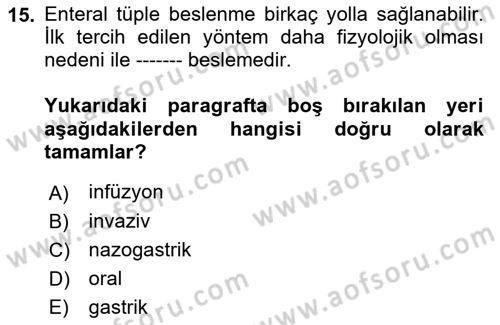 Temel Beslenme İlkeleri Dersi 2021 - 2022 Yılı (Final) Dönem Sonu Sınav Soruları 15. Soru
