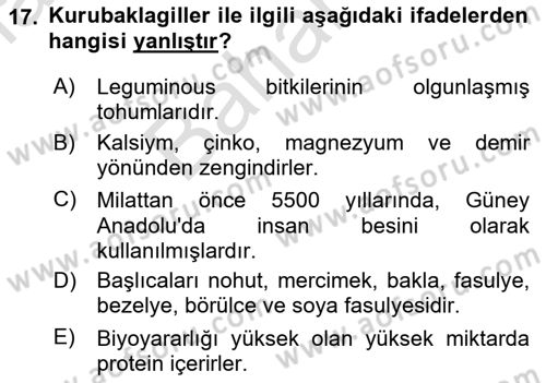 Temel Beslenme İlkeleri Dersi 2021 - 2022 Yılı (Final) Dönem Sonu Sınav Soruları 17. Soru