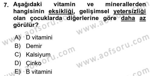 Temel Beslenme İlkeleri Dersi 2021 - 2022 Yılı (Final) Dönem Sonu Sınav Soruları 7. Soru