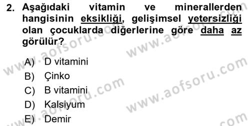 Temel Beslenme İlkeleri Dersi 2021 - 2022 Yılı Yaz Okulu Sınav Soruları 2. Soru