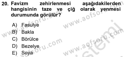 Temel Beslenme İlkeleri Dersi 2021 - 2022 Yılı Yaz Okulu Sınav Soruları 20. Soru