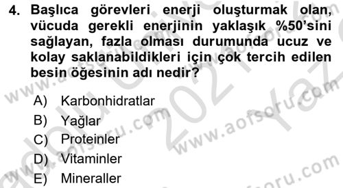 Temel Beslenme İlkeleri Dersi 2021 - 2022 Yılı Yaz Okulu Sınav Soruları 4. Soru