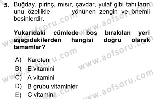 Temel Beslenme İlkeleri Dersi 2021 - 2022 Yılı Yaz Okulu Sınav Soruları 5. Soru