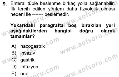 Temel Beslenme İlkeleri Dersi 2021 - 2022 Yılı Yaz Okulu Sınav Soruları 9. Soru
