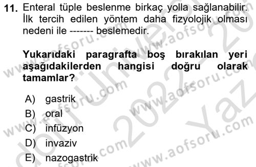 Temel Beslenme İlkeleri Dersi 2022 - 2023 Yılı Yaz Okulu Sınav Soruları 11. Soru