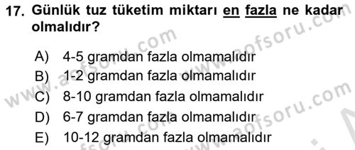 Temel Beslenme İlkeleri Dersi 2022 - 2023 Yılı Yaz Okulu Sınav Soruları 17. Soru