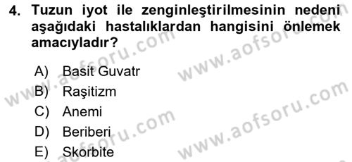 Temel Beslenme İlkeleri Dersi 2022 - 2023 Yılı Yaz Okulu Sınav Soruları 4. Soru