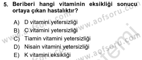 Temel Beslenme İlkeleri Dersi 2022 - 2023 Yılı Yaz Okulu Sınav Soruları 5. Soru