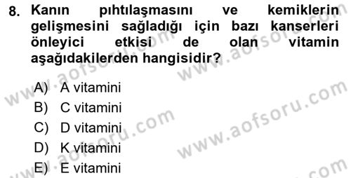 Temel Beslenme İlkeleri Dersi 2022 - 2023 Yılı Yaz Okulu Sınav Soruları 8. Soru