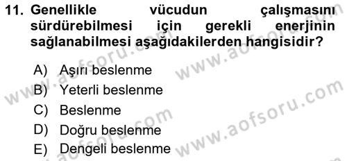 Temel Beslenme İlkeleri Dersi 2023 - 2024 Yılı (Vize) Ara Sınav Soruları 11. Soru
