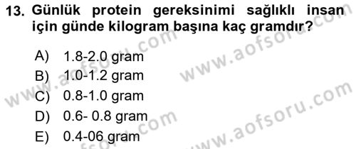 Temel Beslenme İlkeleri Dersi 2023 - 2024 Yılı (Vize) Ara Sınav Soruları 13. Soru