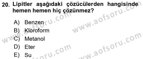 Temel Beslenme İlkeleri Dersi 2023 - 2024 Yılı (Vize) Ara Sınav Soruları 20. Soru