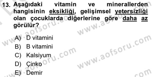 Temel Beslenme İlkeleri Dersi 2023 - 2024 Yılı (Final) Dönem Sonu Sınav Soruları 13. Soru