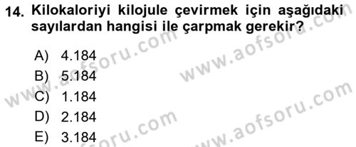 Temel Beslenme İlkeleri Dersi 2023 - 2024 Yılı (Final) Dönem Sonu Sınav Soruları 14. Soru
